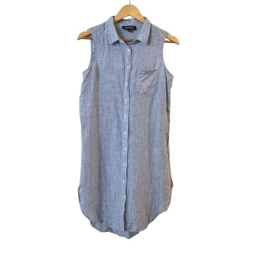 CONTEXT Blue Linen Summer Vacation high-low Dress S